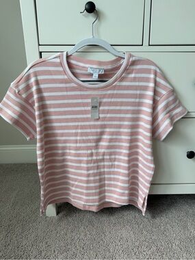 Ann Taylor Pink and White Striped Short Sleeve Tee